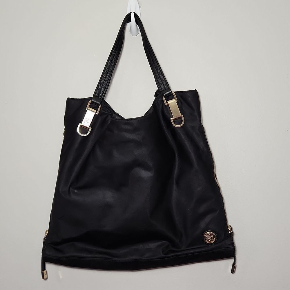 Vince Camuto Purse Convertible Bag Elegant Black Tote Bag Polyester Leather - Picture 3 of 14